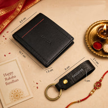 Load image into Gallery viewer, Sassora Genuine Leather Black &amp; Red Men's Wallet and Keyring Gift Combo Set (Pack Of 2)