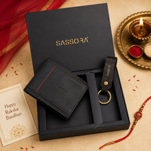 Load image into Gallery viewer, Sassora Genuine Leather Black &amp; Red Men's Wallet and Keyring Gift Combo Set (Pack Of 2)