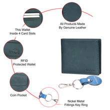 Load image into Gallery viewer, Sassora Genuine Leather Navy Men's Wallet, Metal Pen &amp; Keyring Gift Combo Set (Pack Of 3)