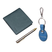 Load image into Gallery viewer, Sassora Genuine Leather Navy Men's Wallet, Metal Pen &amp; Keyring Gift Combo Set (Pack Of 3)