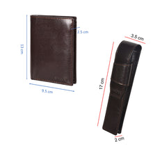 Load image into Gallery viewer, Sassora Raksha Bandhan Gift Combo – Dark Brown RFID Wallet &amp; Pen Case for Brother
