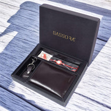 Load image into Gallery viewer, Sassora Raksha Bandhan Gift Combo for Brother – Dark Brown RFID Wallet &amp; Keyring

