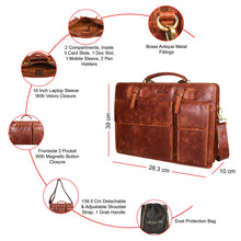 Load image into Gallery viewer, Sassora Premium Leather Unisex Large Laptop Messenger Bag

