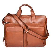 Load image into Gallery viewer, SASSORA Genuine Leather Messenger Bag for Men | 17 Inch Laptop Sleeve | Multiple Zip Compartments | Office &amp; Travel Briefcase | Tan