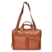 Load image into Gallery viewer, SASSORA Genuine Leather Messenger Bag for Men | 17 Inch Laptop Sleeve | Multiple Zip Compartments | Office &amp; Travel Briefcase | Tan