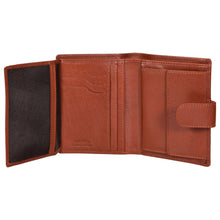 Load image into Gallery viewer, Sassora Genuine Leather Brown RFID Button Closure Large Notecase
