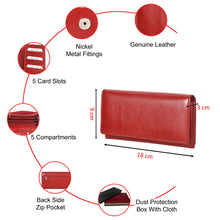 Load image into Gallery viewer, Sassora Genuine Leather Red RFID Protected Purse (5 Card Holders)
