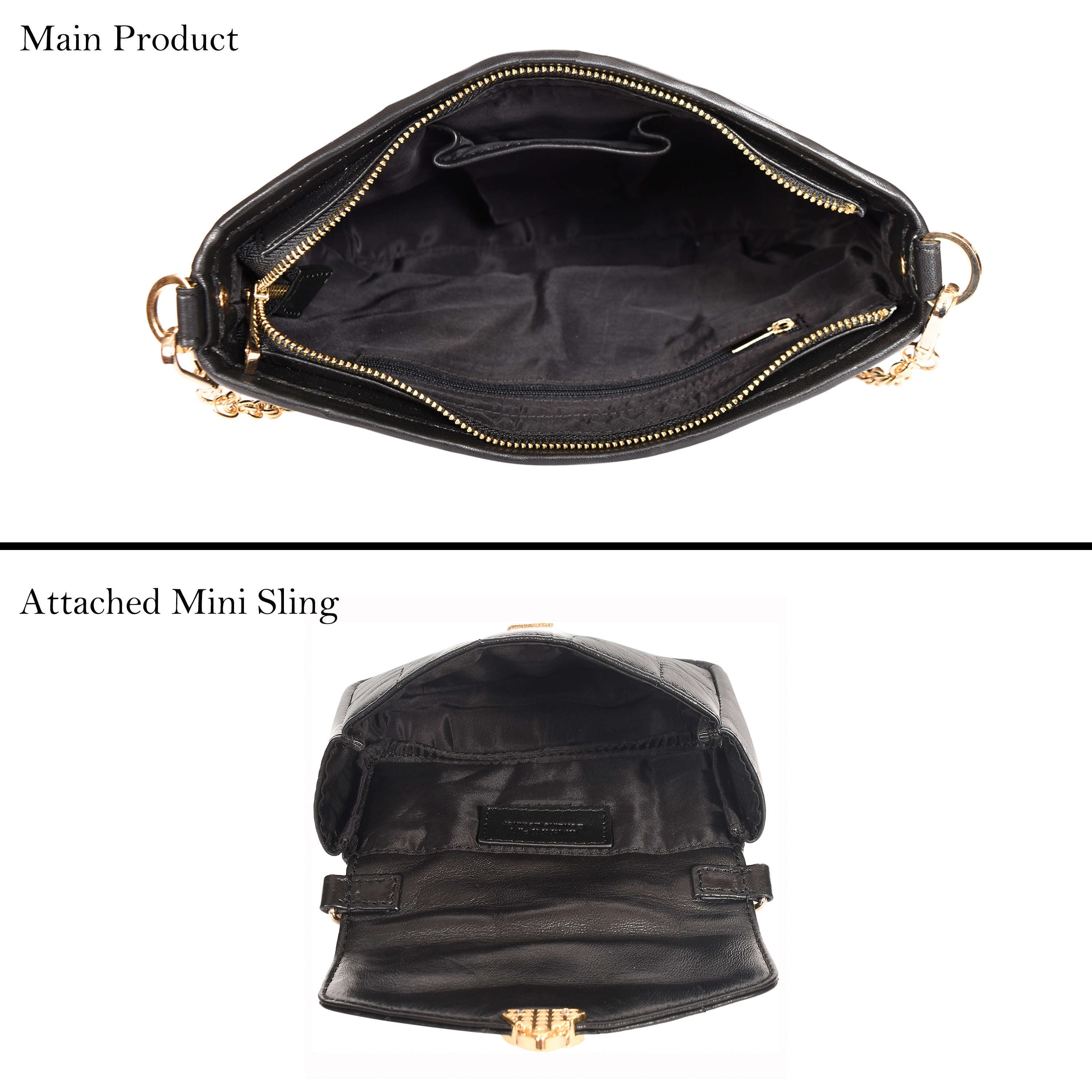 Sassora Genuine Leather Black Quilted Designed Shoulder Bag