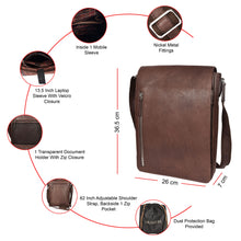 Load image into Gallery viewer, Sassora Genuine Leather 13.5 Inch Laptop Messenger Sling Bag for Men's