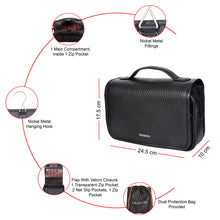 Load image into Gallery viewer, Sassora Genuine Leather Hanging Toiletry Pouch with Metal Hook &amp; Multi-Compartment Organizer