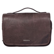 Load image into Gallery viewer, Sassora Genuine Leather Hanging Toiletry Pouch with Metal Hook Organizer