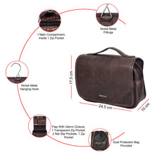 Load image into Gallery viewer, Sassora Genuine Leather Hanging Toiletry Pouch with Metal Hook Organizer