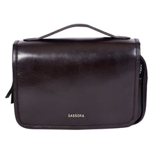 Load image into Gallery viewer, Sassora Genuine Leather Hanging Toiletry Pouch with Metal Hook &amp; Multi-Compartment Organizer