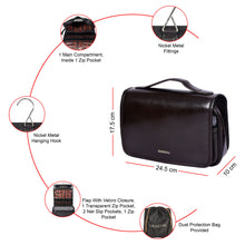 Load image into Gallery viewer, Sassora Genuine Leather Hanging Toiletry Pouch with Metal Hook &amp; Multi-Compartment Organizer