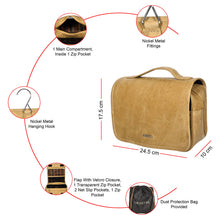 Load image into Gallery viewer, Sassora Genuine Leather Hanging Toiletry Pouch with Metal Hook Organizer