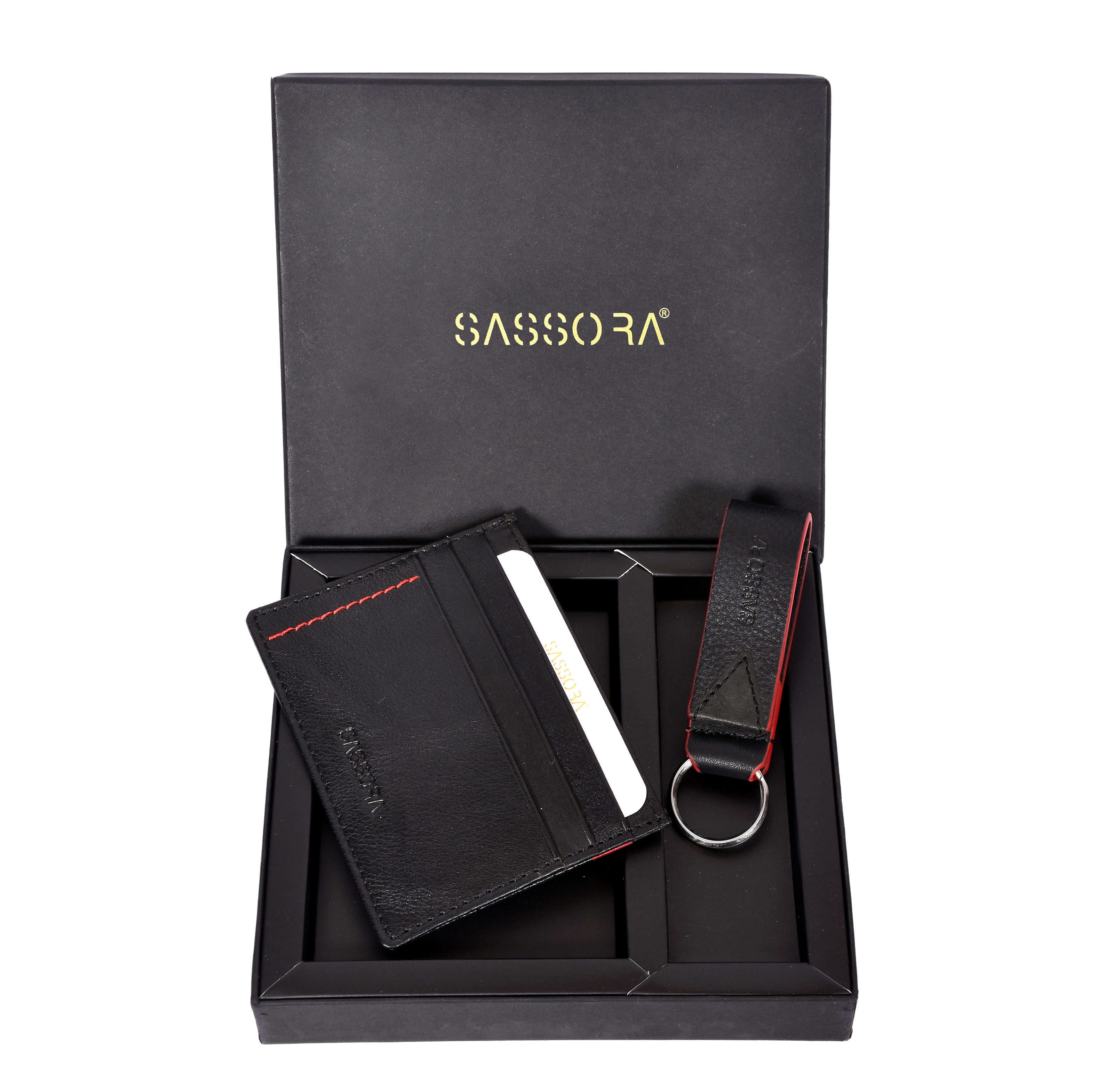 Sassora Premium Leather Unisex RFID Card Holder & Keychain Combo For E