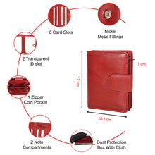 Load image into Gallery viewer, Sassora Genuine Leather Women RFID Protected Red Wallet (6 Card Slots)
