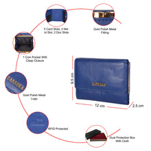 Load image into Gallery viewer, Sassora Genuine Leather Small Blue RFID Protected Women Wallet
