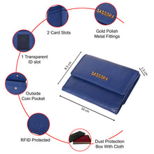 Load image into Gallery viewer, Sassora Genuine Leather Medium Blue RFID Women Wallet
