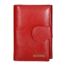 Load image into Gallery viewer, Sassora Genuine Leather Red Medium RFID Protected Women&#39;s Wallet
