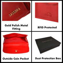 Load image into Gallery viewer, Sassora Genuine Leather Red Medium RFID Protected Women&#39;s Wallet
