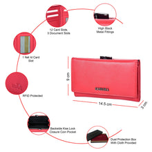 Load image into Gallery viewer, SASSORA Genuine Leather RFID Protected Women’s Tri-fold Travel Wallet with Kiss-Lock