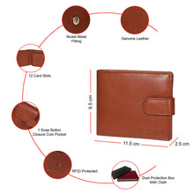 Load image into Gallery viewer, Sassora Genuine Leather Medium Brown RFID Button Closure Men&#39;s Wallet
