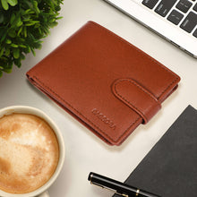 Load image into Gallery viewer, Sassora Genuine Leather Medium Brown RFID Button Closure Men&#39;s Wallet
