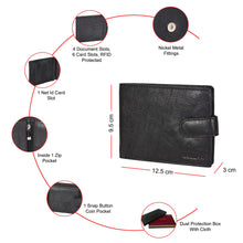 Load image into Gallery viewer, Sassora Genuine Leather Medium Black RFID Wallet For Boys
