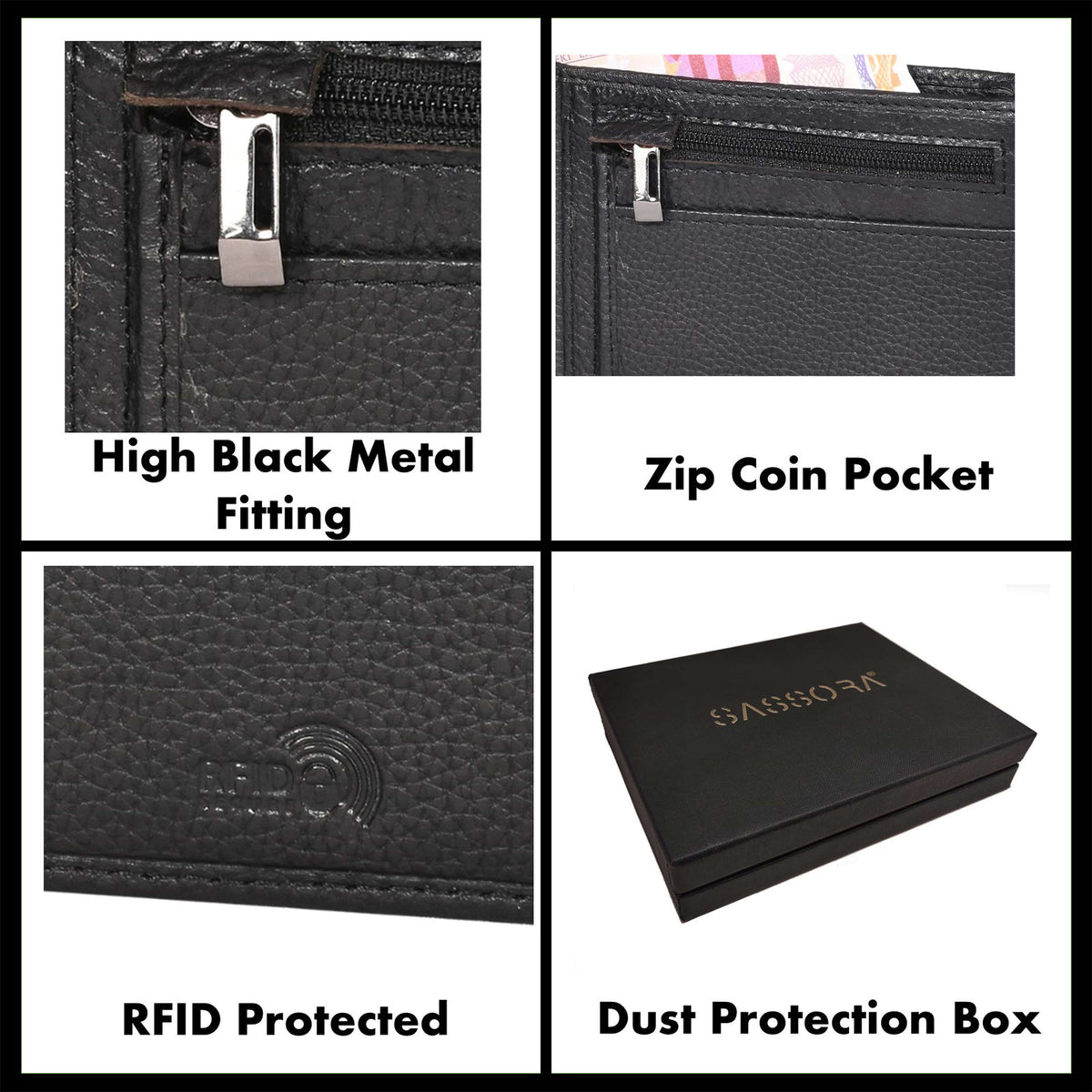 Sassora Premium Leather Bifold RFID Money & Card Wallet For Men