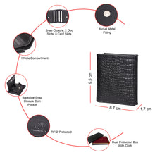 Load image into Gallery viewer, Sassora Genuine Leather RFID Blocking Wallet for Unisex | Bifold with Printed Pattern | 8 Card Slots &amp; Secure Coin Pocket (Black)
