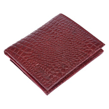 Load image into Gallery viewer, Sassora Genuine Leather RFID Blocking Bifold Wallet for Men (Cherry Croco Texture)