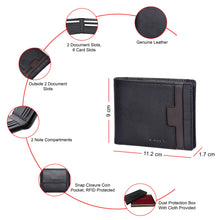 Load image into Gallery viewer, Sassora Genuine Leather RFID Blocking Wallet for Men | Black/Brown Bifold Wallet with Coin Pocket