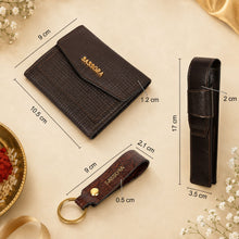 Load image into Gallery viewer, Sassora Genuine Leather Brown Women's Wallet, Pen Case &amp; Keyring Gift Combo Set