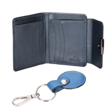 Load image into Gallery viewer, Sassora Genuine Leather Metallic Blue Women's Wallet, Metal Pen &amp; Keyring Gift Combo Set (Pack of 3)