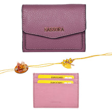 Load image into Gallery viewer, Sassora Genuine Leather Purple Women's Wallet, Card Holder and Rakhi with Roli &amp; Chawal Gift Combo Set