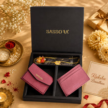 Load image into Gallery viewer, Sassora Genuine Leather Purple Women's Wallet, Card Holder and Rakhi with Roli &amp; Chawal Gift Combo Set