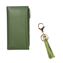 Load image into Gallery viewer, Sassora Raksha Bandhan Gift Combo – Green RFID Wallet &amp; Tassel Keyring for Sister
