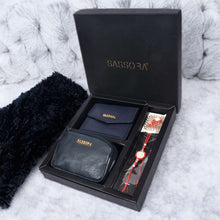 Load image into Gallery viewer, Sassora Raksha Bandhan Gift Combo – Navy Wallet &amp; Blue Pouch Set for Sister
