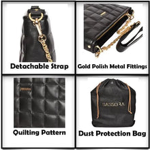 Load image into Gallery viewer, Sassora Genuine Leather Black Quilted Designed Shoulder Bag with Gold Polish Metal fittings and dust protection bag