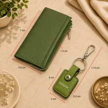 Load image into Gallery viewer, Sassora Genuine Leather Green Women's Wallet, Keyring &amp; Rakhi with Roli &amp; Chawal Gift Combo Set