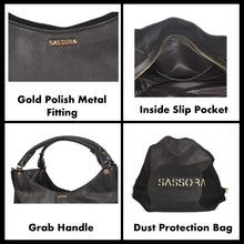 Load image into Gallery viewer, Sassora Genuine Premium Leather Women Black Hobo Shape Handbag