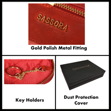 Load image into Gallery viewer, Sassora Genuine Premium Leather Unisex Red Gold Polish Key Case