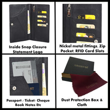 Load image into Gallery viewer, Sassora Premium Leather Bi-Fold Large RFID Black Travel Organizer