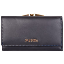 Load image into Gallery viewer, Sassora Premium Leather Medium Blue RFID Clasp Lock Women Wallet
