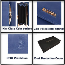 Load image into Gallery viewer, Sassora Genuine Leather Medium Blue RFID Women Purse
