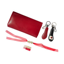 Load image into Gallery viewer, Sassora Red Genuine Leather Ladies RFID Travel Wallet, Keychain and Rakhi Combo Set(SSRA7 Gift-for Her)